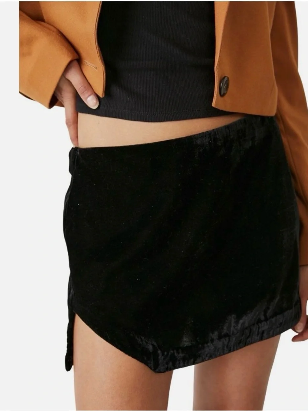 Free People Black Velvet Mini Skirt 10 NWOT